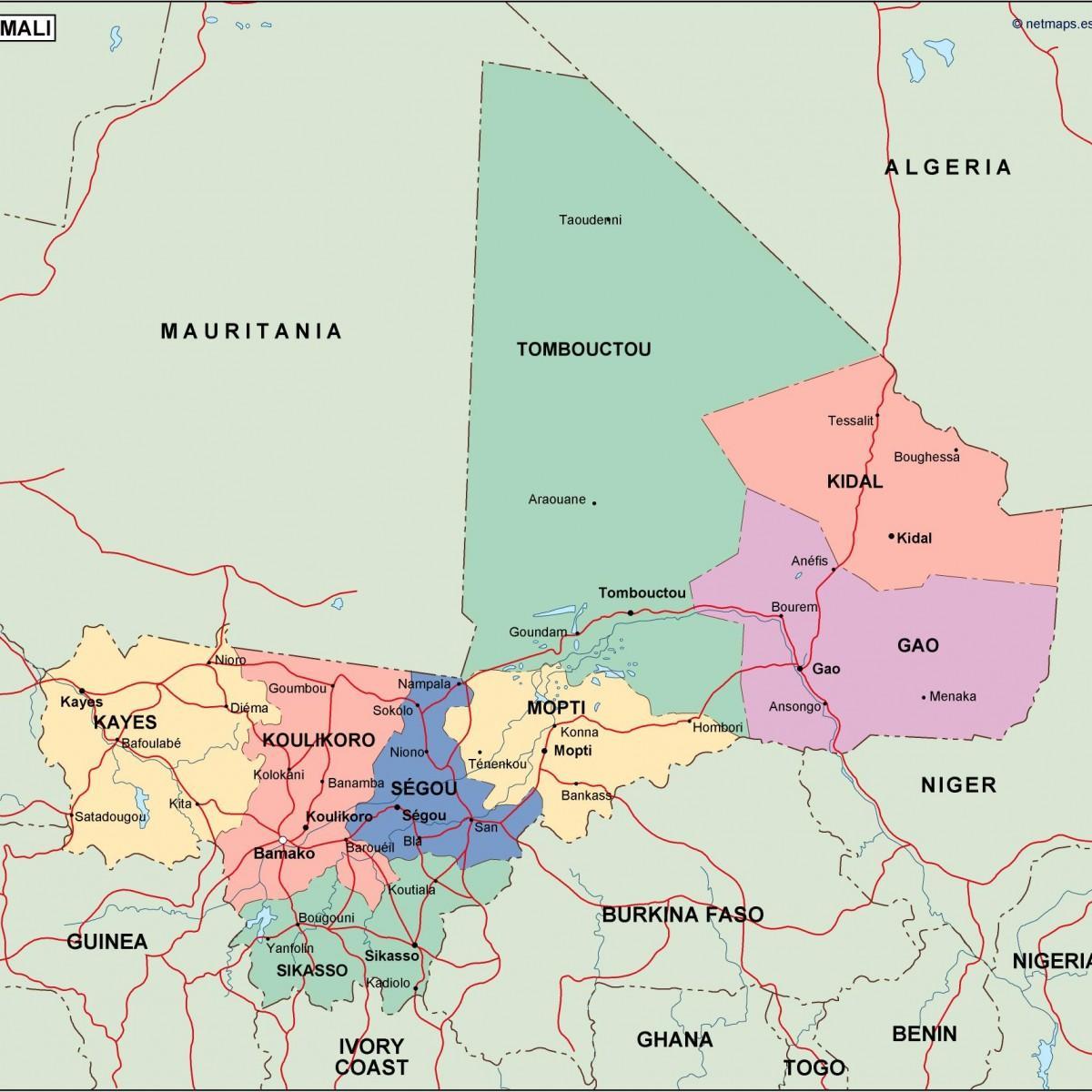 Mapa de política Mali