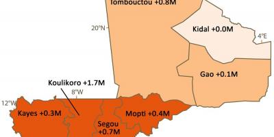 Mapa de Mali poboación